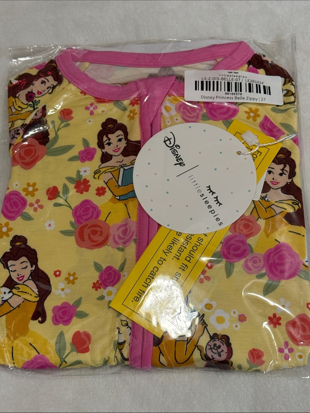 Little Sleepies Yellow Belle Floral Zippered Kids Footie with Pink Trim
